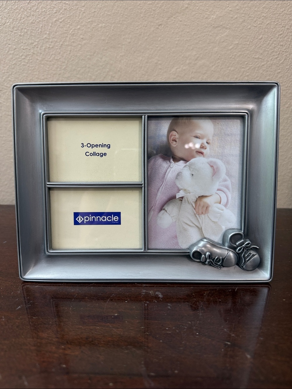 Silver 3-Opening Baby Collage Frame with Decorative Boot Accent